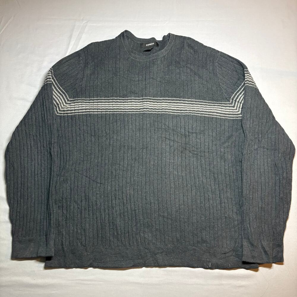 vintage express dark gray ribbed crewneck sweater